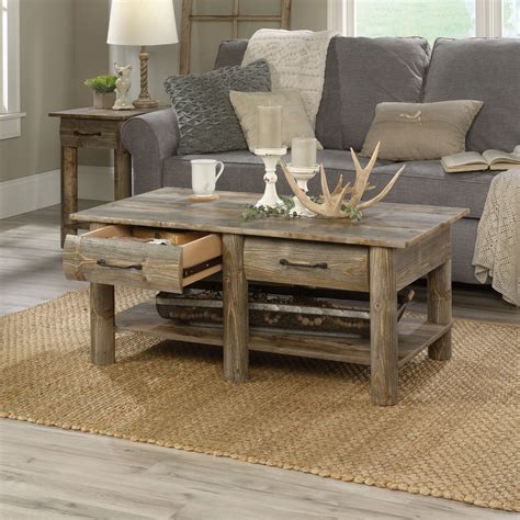 Low Priced Rustic Wood Coffee Table Set